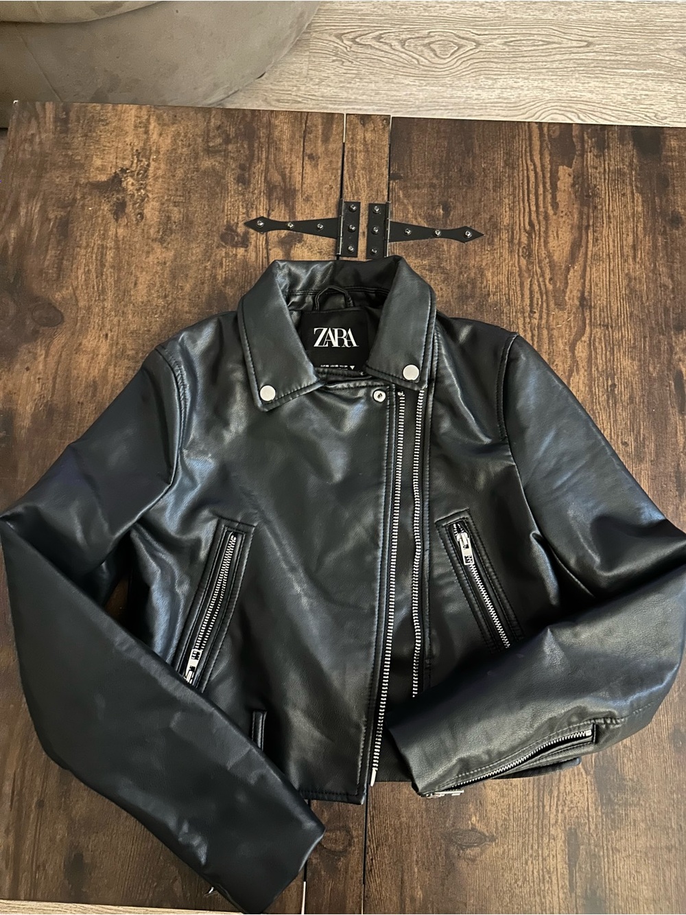ZARA Black Faux Leather Moto Jacket
